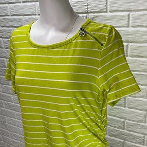 Michael Kors Striped Long Tee with Zipper Detail